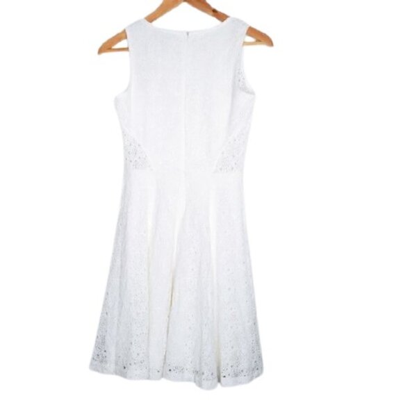 Aqua White Lace Crochet Skater Sleeveless Dress - Picture 3 of 7